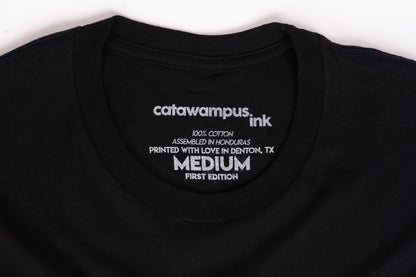 A close up image of the Catawampus Ink printed tag. 